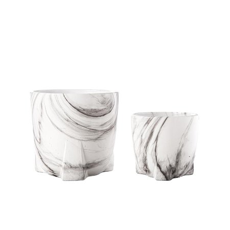 URBAN TRENDS COLLECTION Cement Round Pot with Seamless Wave Overlay Design Body on Tristand White Set of 2 19300